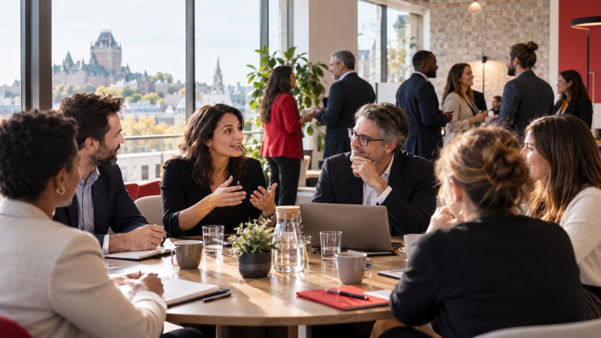 Entrepreneurs en rencontre d’affaires présentielle